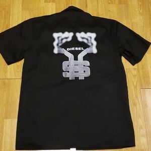 Dickies black SS button front with diesel branded logo medium